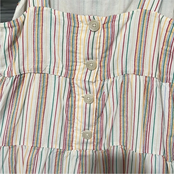 Madewell Multicolor Button-Back Tiered Dress A-Line Striped Colorful Textural - Picture 6 of 6
